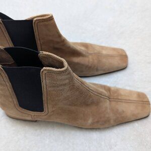 Italian Made Suede Booties - Camel & Black Sz. 9.5